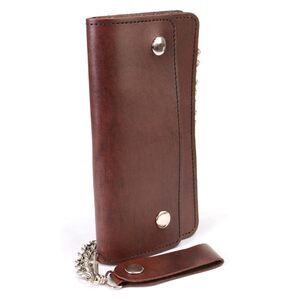 6828 MLW7816 's 8” Antique Brown Leather Bi-Fold Biker Wallet w/Anti-Theft